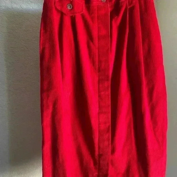 Vintage Villager Red Corduroy Midi Preppy Academia Y2K Western Button Skirt 8P - Picture 3 of 7